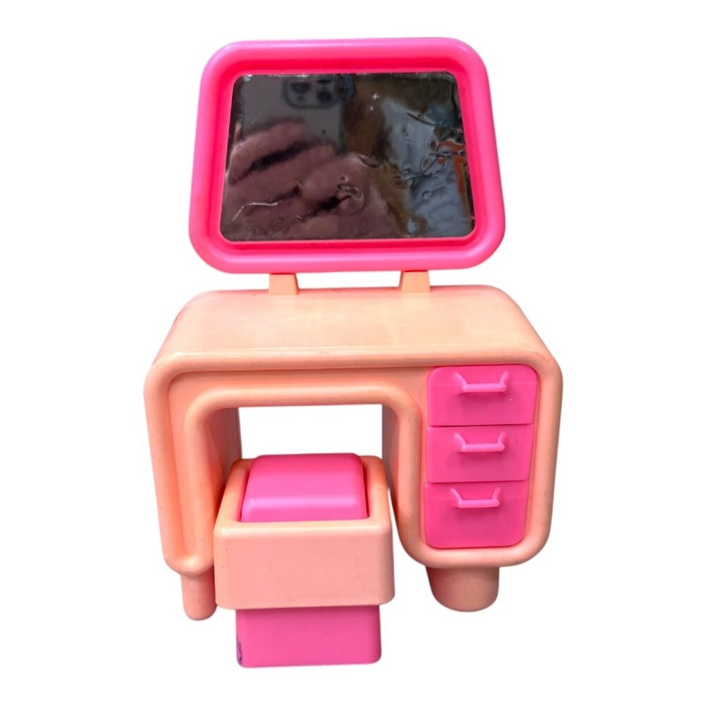 Vintage Barbie Dream House Pink Vanity Desk With Mirror & Drawers Stool READ